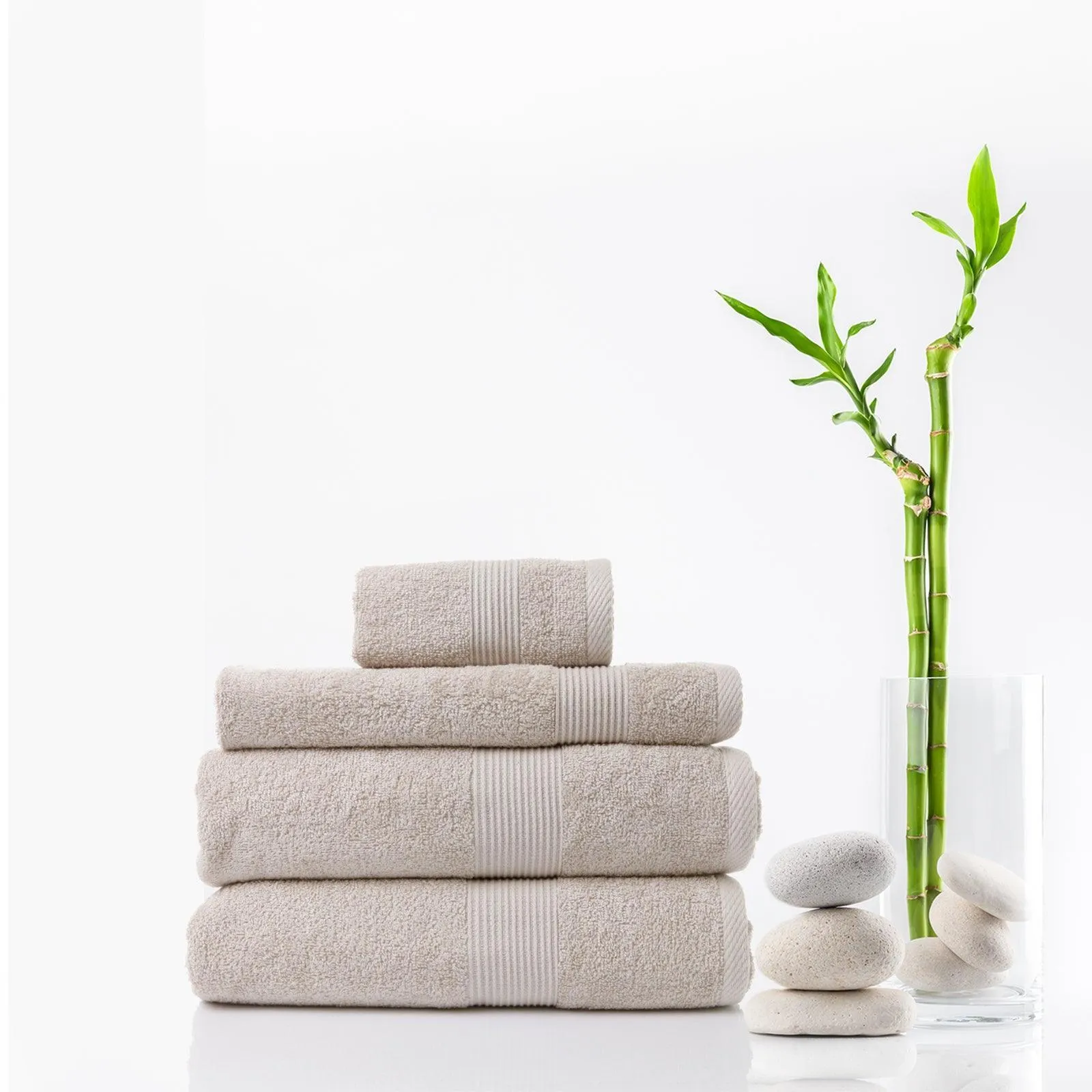 Royal Comfort 4 Piece Cotton Bamboo Towel Set 450GSM Luxurious Absorbent Plush - Beige