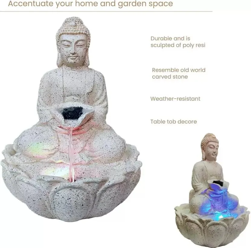 Sankalan Creations Lotus Buddha Water Fountain for Home | Office | Tabletop Water Fountain with Led Lights for Home Decor and Office Decoration Or Gifting (White)