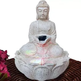 Sankalan Creations Lotus Buddha Water Fountain for Home | Office | Tabletop Water Fountain with Led Lights for Home Decor and Office Decoration Or Gifting (White)