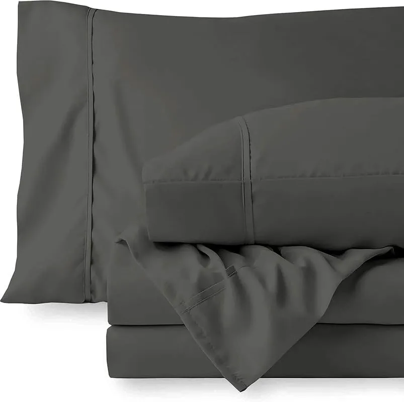 Sateen Bedding- 600 Thread Count Breathable Flat Bedsheet with 2 Pillow Cover- Soft Sateen 100% Cotton Bedsheet- Wrinkle Resistant & Hotel Luxury-Dark Grey Solid, Single Size.