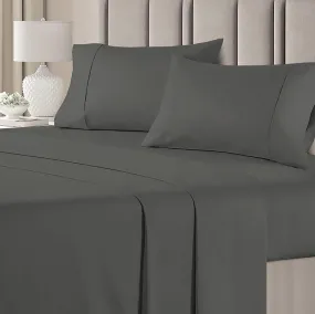 Sateen Bedding- 600 Thread Count Breathable Flat Bedsheet with 2 Pillow Cover- Soft Sateen 100% Cotton Bedsheet- Wrinkle Resistant & Hotel Luxury-Dark Grey Solid, Single Size.