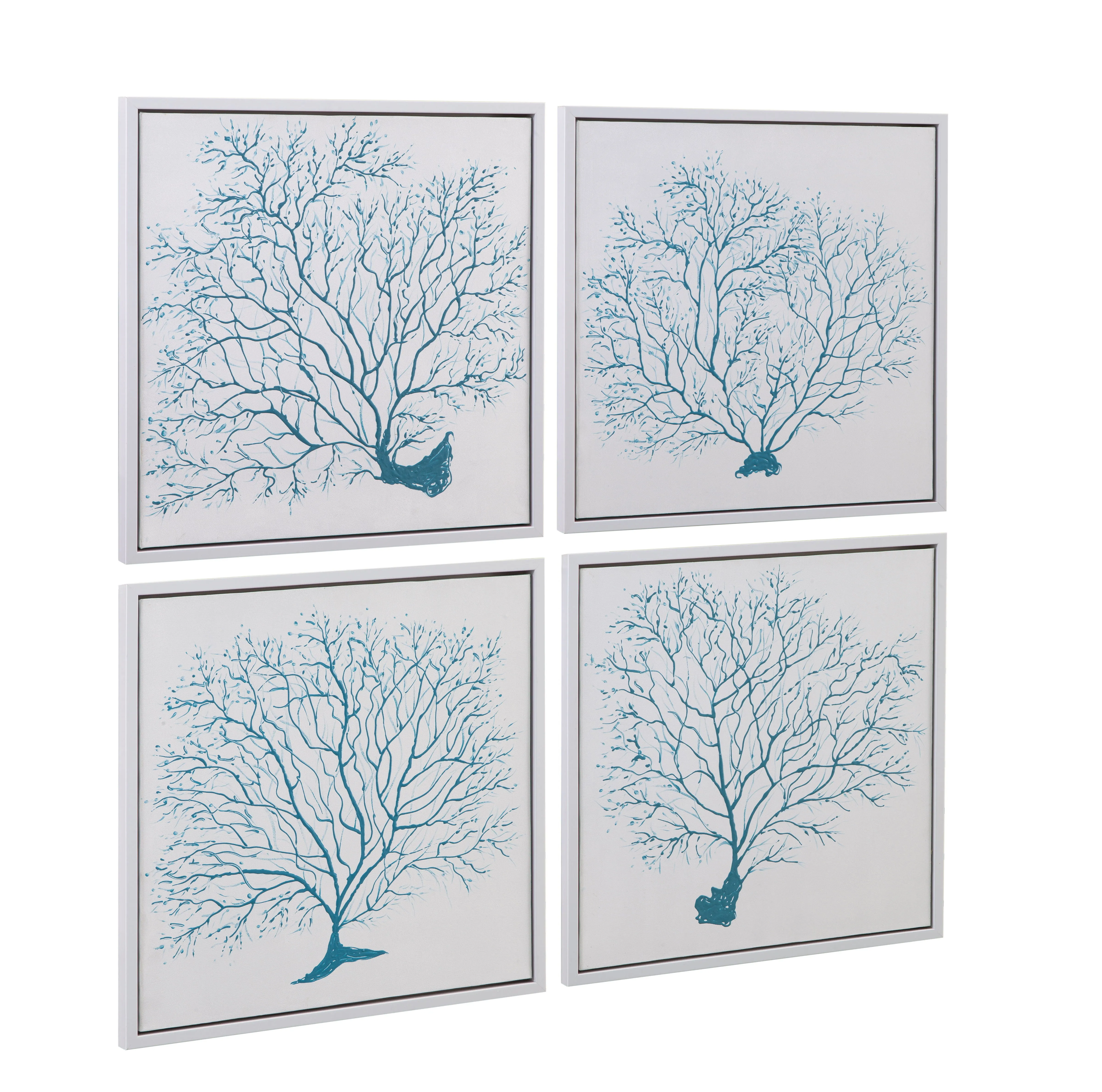 Sea Fans - Canvas Art (Set of 4) - Blue / White