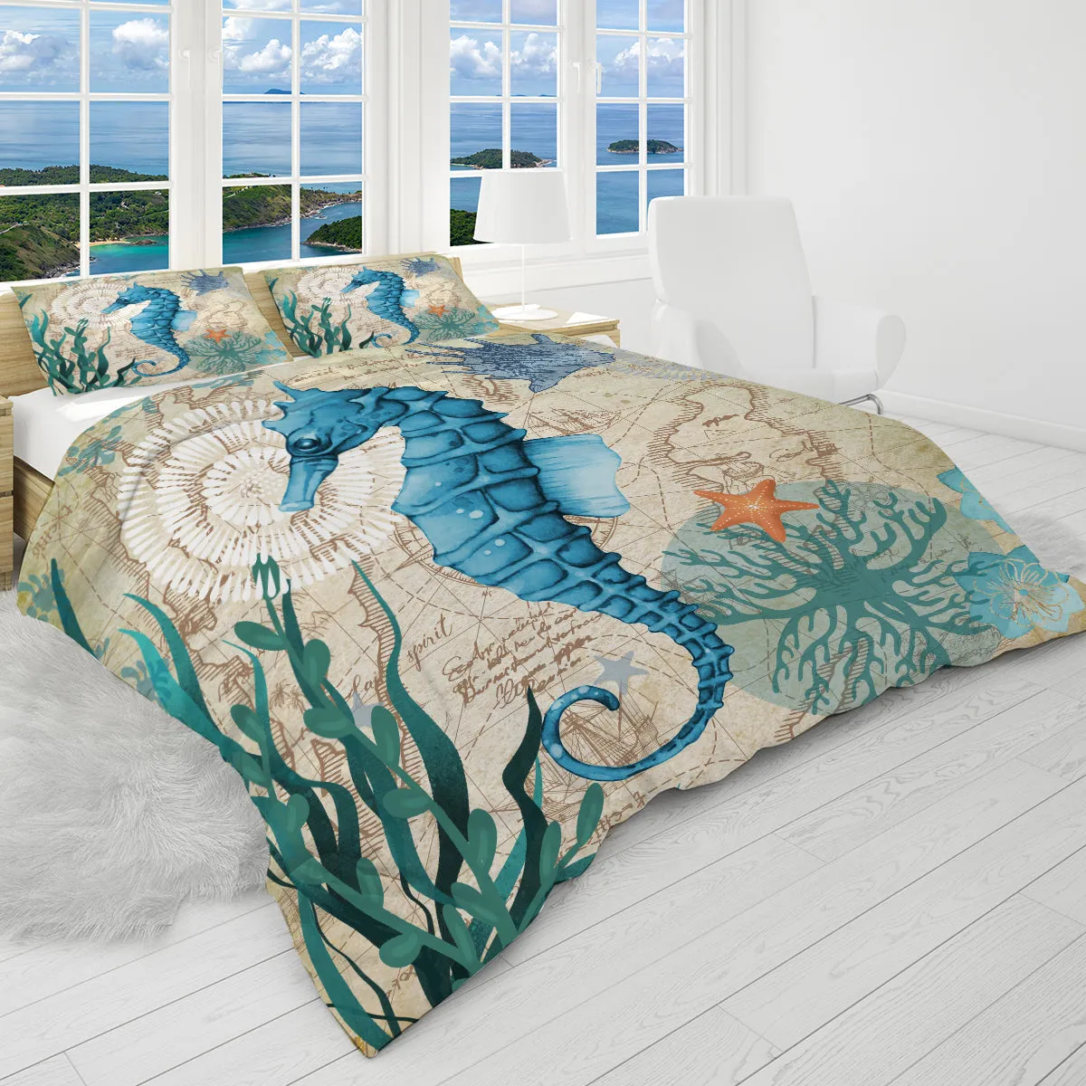 Seahorse Love Reversible Bedcover Set