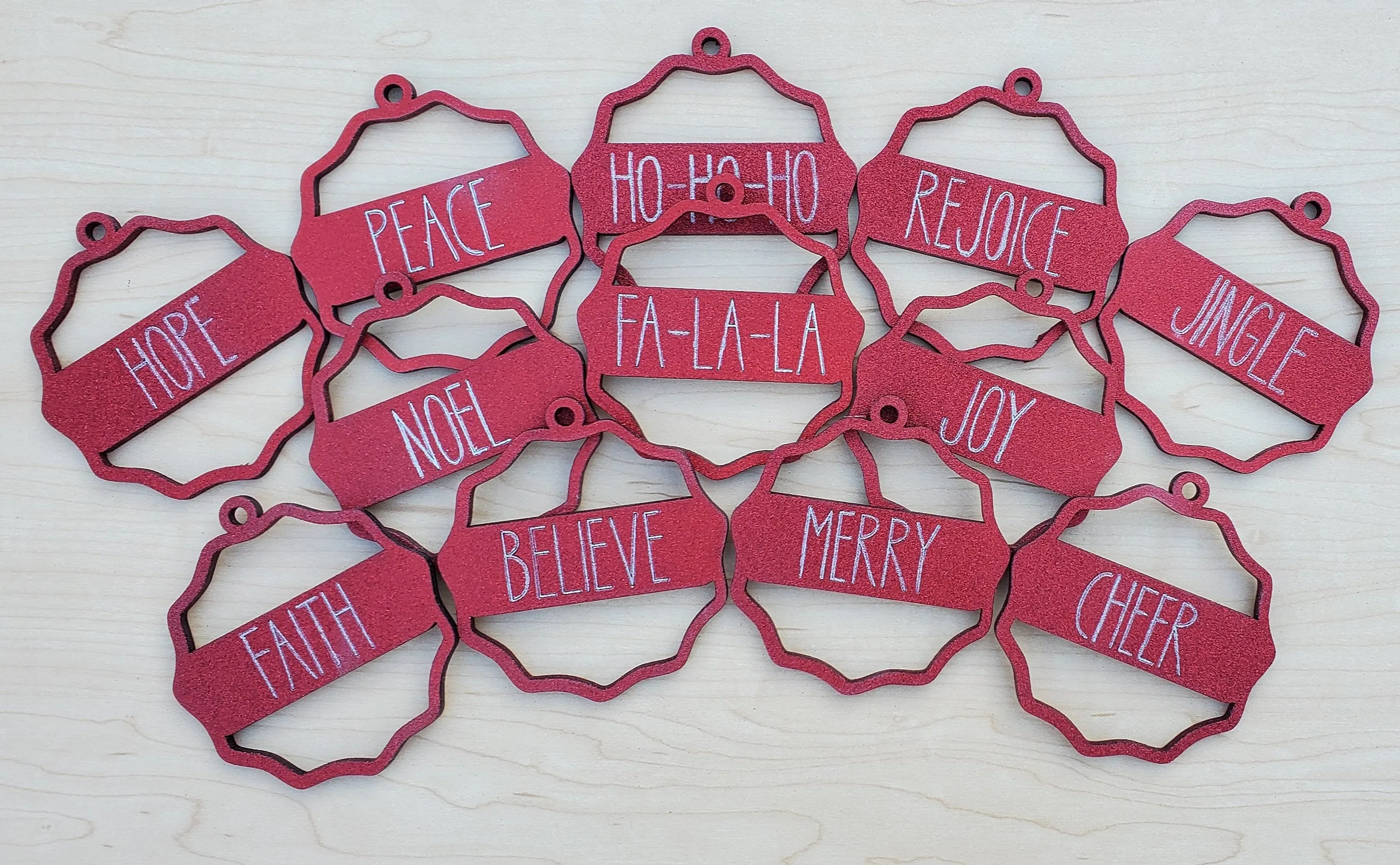 Set of 12 Farmhouse Christmas Ornament SVG Laser Ready Files