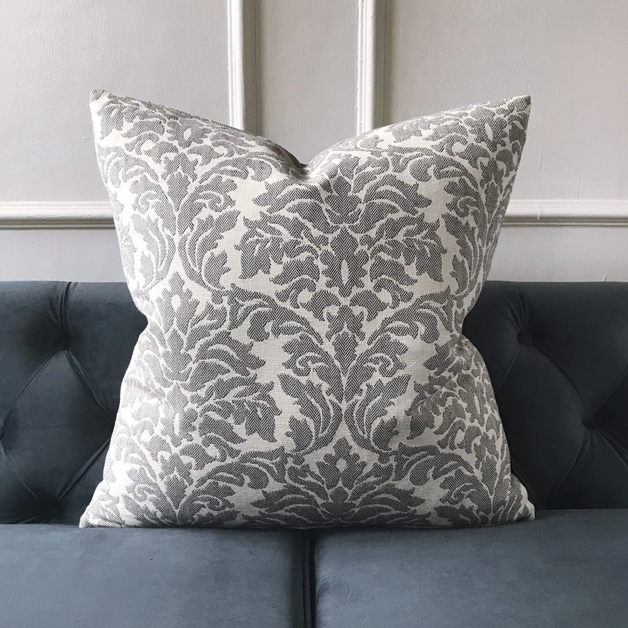 Silver Damask Throw Pillow Cover 22x22