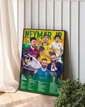 SINCE 7 STORE Neymar Jr Legendary Career Framed Poster For Gifting/For Room Decor/For Football Fans (A4, BLACK)