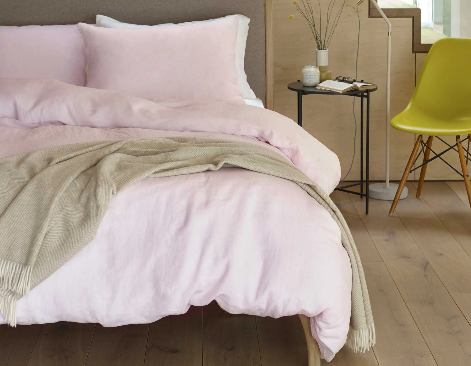 Single Linen Bedding - Soft Pink