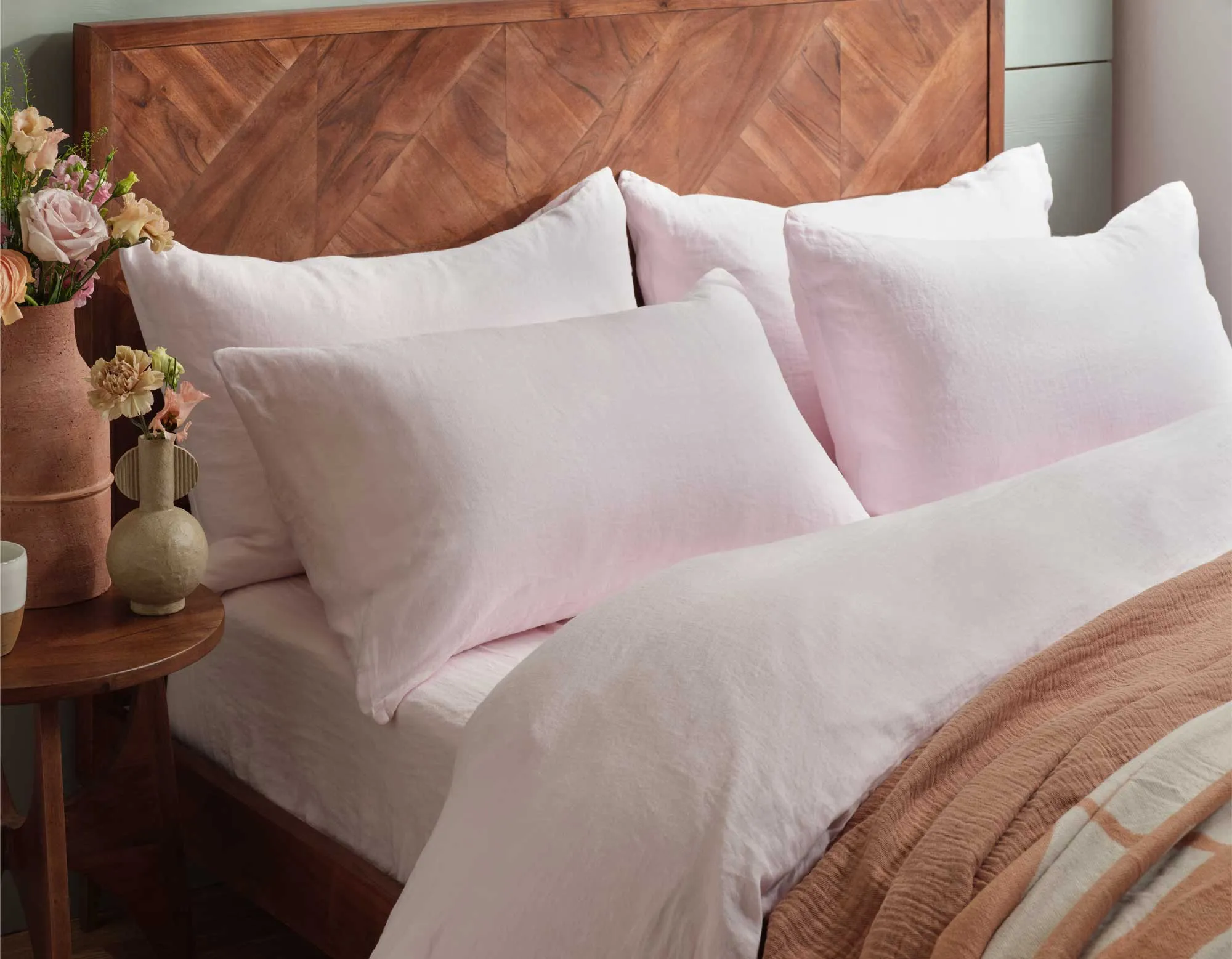 Single Linen Bedding - Soft Pink