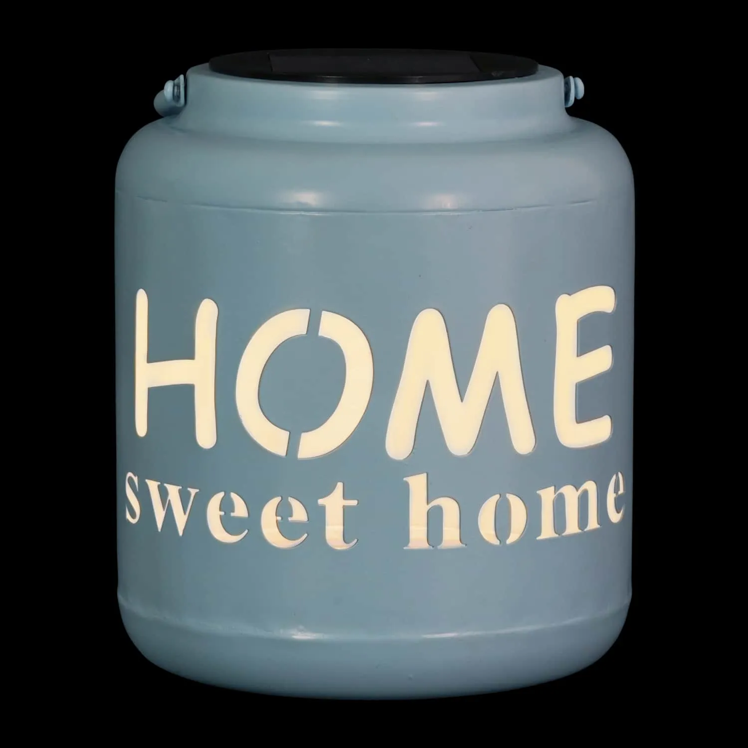 Solar Home Sweet Home Metal Garden Lantern in Blue, 7 Inch