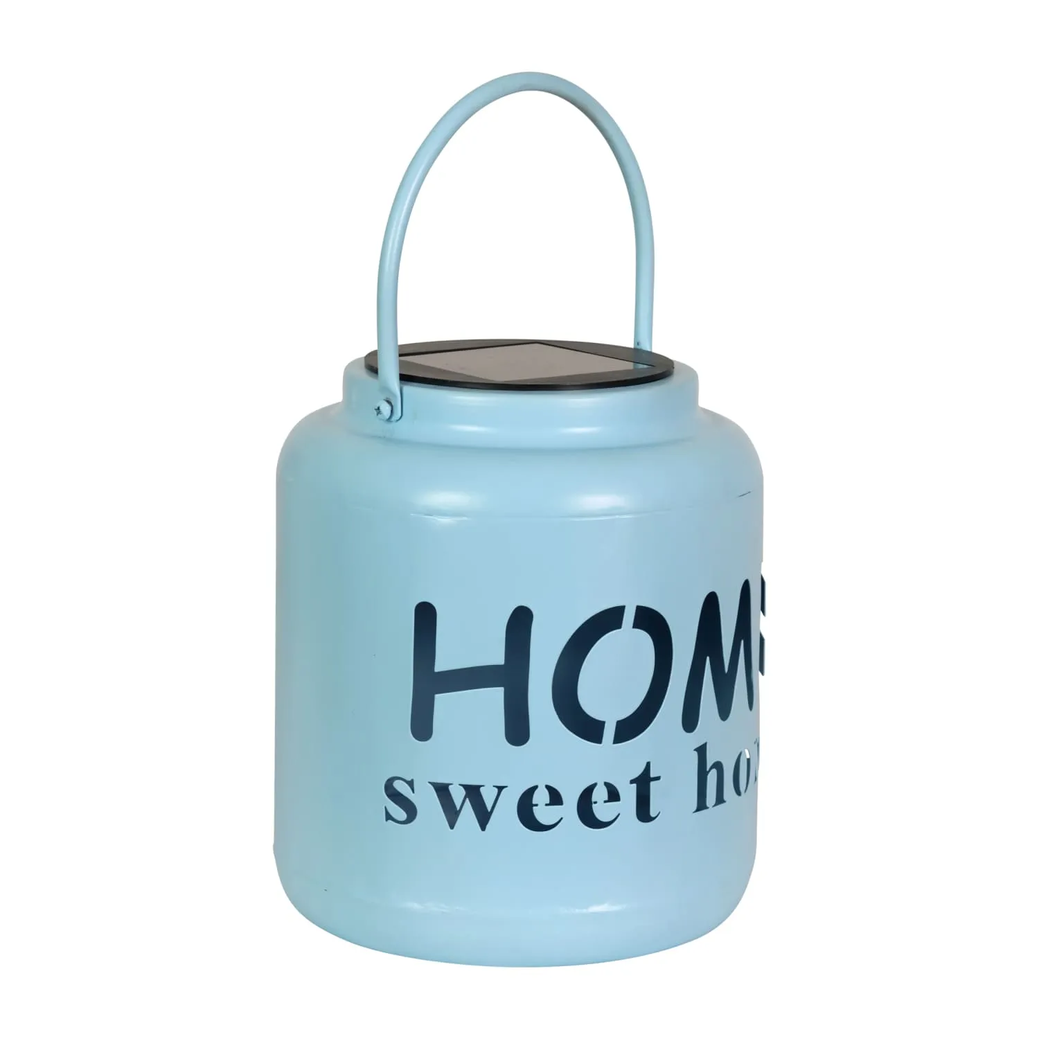 Solar Home Sweet Home Metal Garden Lantern in Blue, 7 Inch