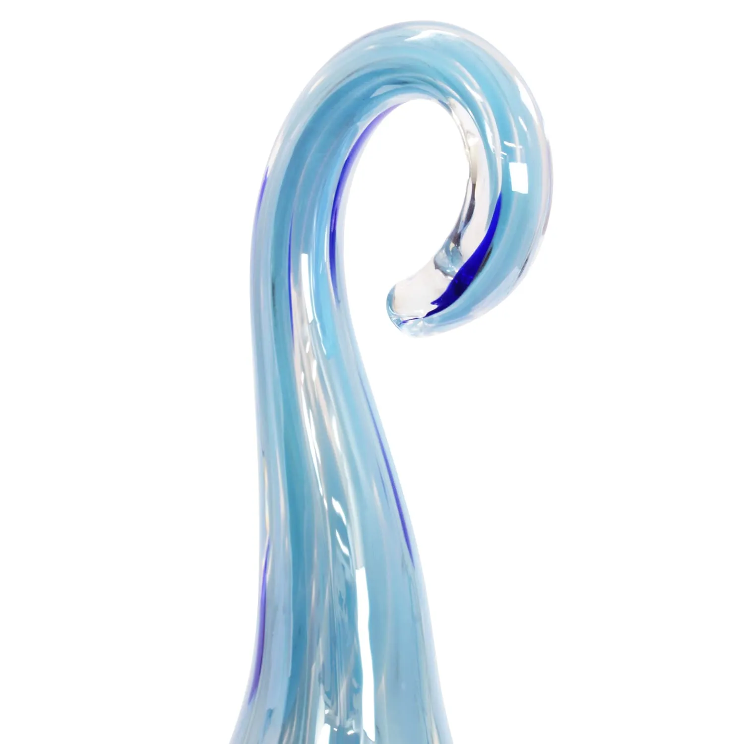 Solar Pearlized Glass Spiral Flame Garden Stake with Metal Finial Detail in Light Blue, 36 Inch