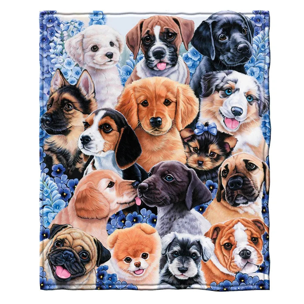 Super Soft Full/Queen Size Plush Fleece Blanket By Jenny Newland, 75" X 90" (Puppy)