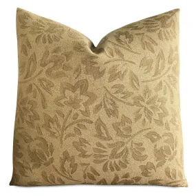 Tan Neutral Floral Jacquard Luxury Woven Throw Pillow Cover 22x22