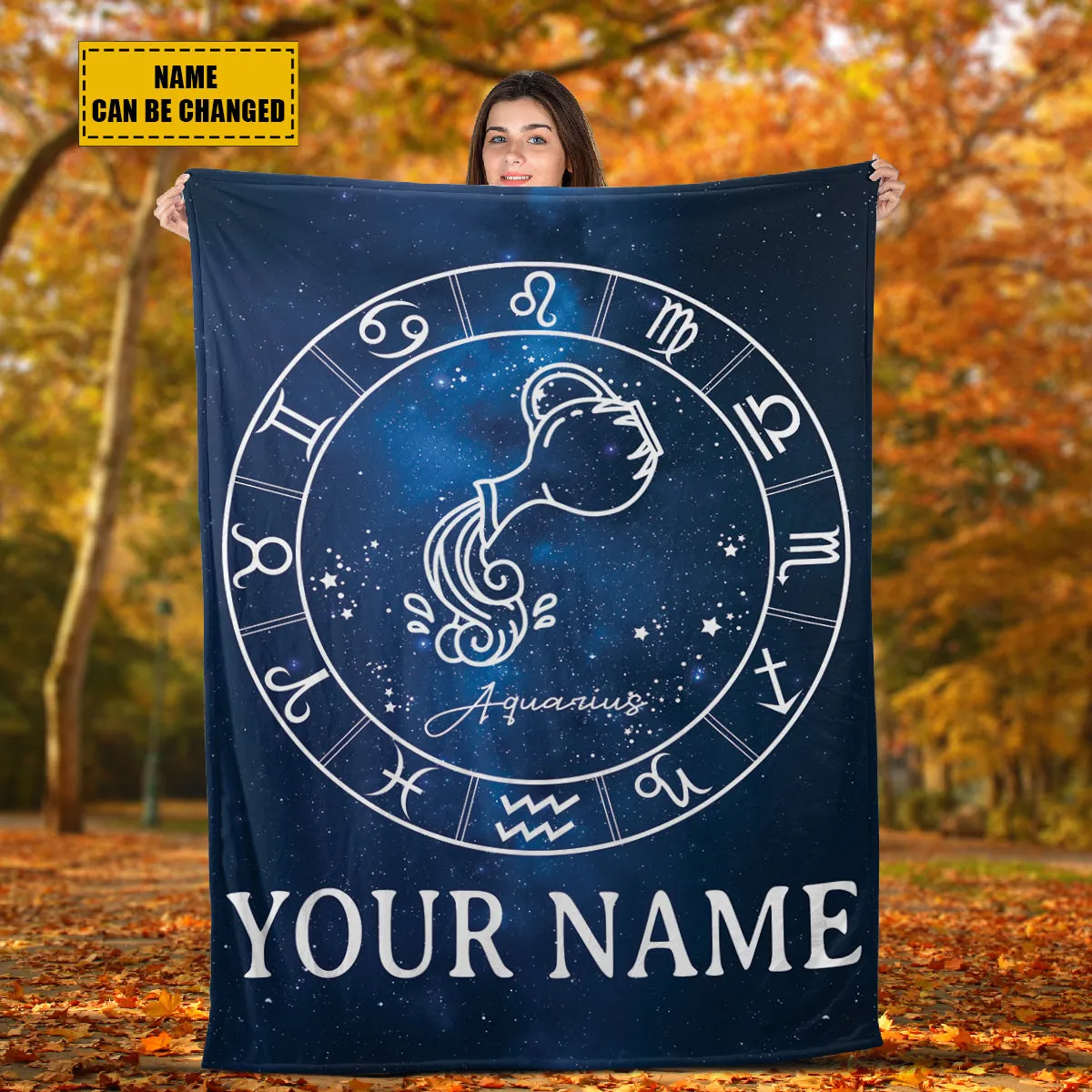 Teesdily | Aquarius Personalized Fleece Blanket With Name Horoscope Design Sherpa Blanket Zodiac Sign Constellation Astrology Adult Kid Birthday Gifts