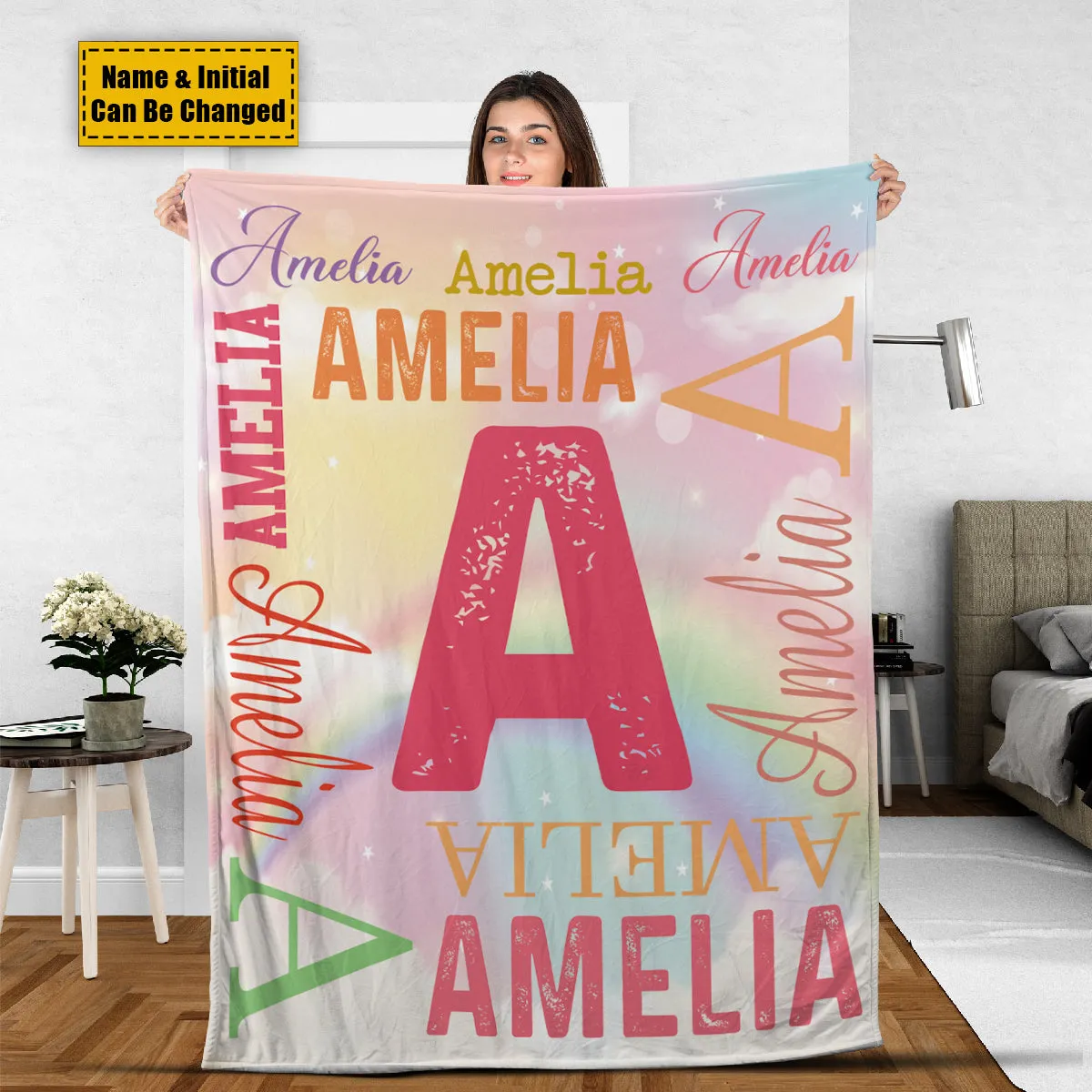 Teesdily | Rainbow Custom Name Fleece Blanket, Personalized Baby Blankets For Kids, Custom Baby Blanket With Name, Customized Toddler Blanket For Girls