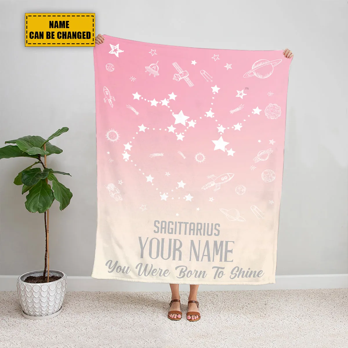 Teesdily | Sagittarius Customized Fleece Blanket Constellation Blanket You Were Born To Shine Fleece Personalized Name Zodiac Blankets Astrology Gifts