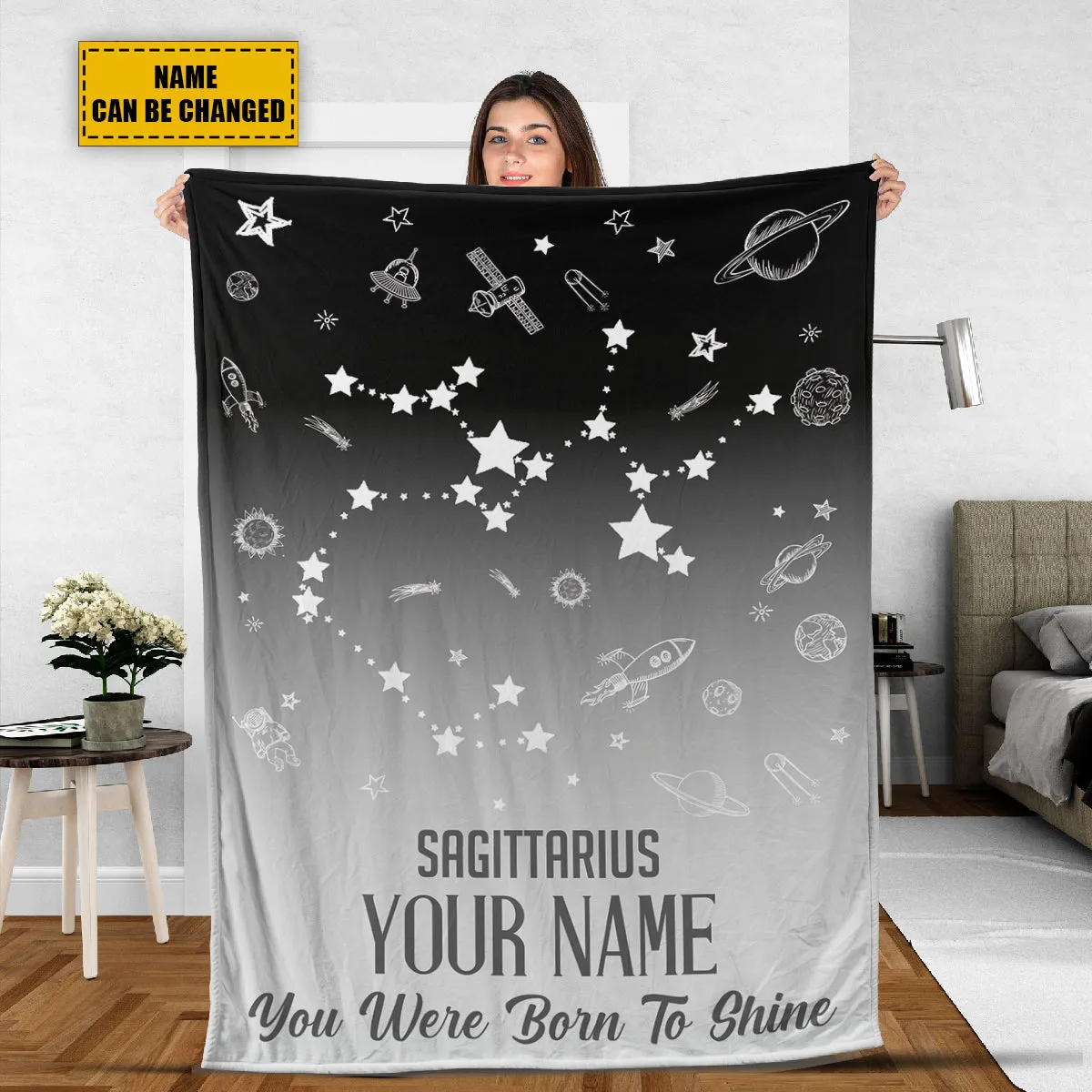 Teesdily | Sagittarius Customized Fleece Blanket Constellation Blanket You Were Born To Shine Fleece Personalized Name Zodiac Blankets Astrology Gifts