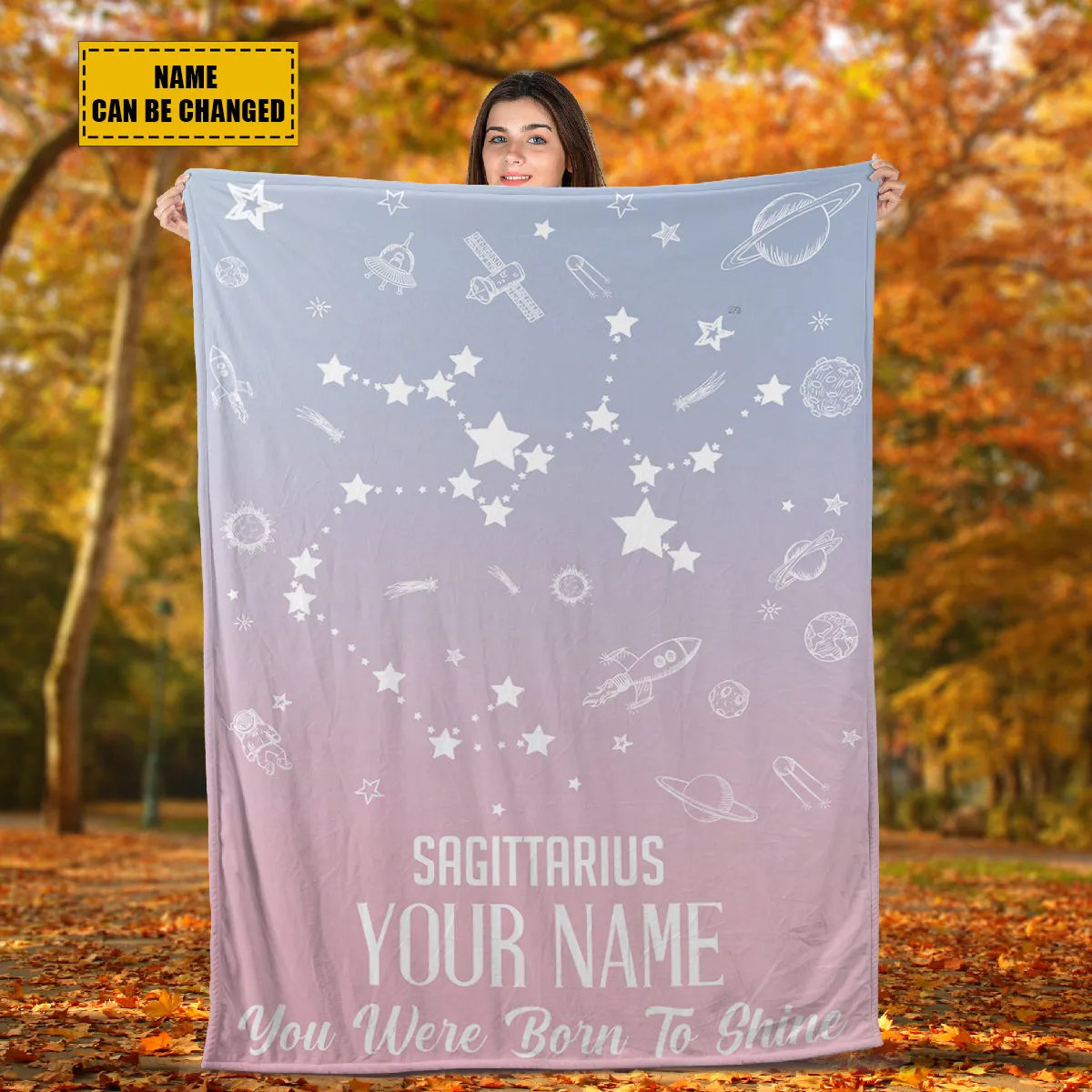 Teesdily | Sagittarius Customized Fleece Blanket Constellation Blanket You Were Born To Shine Fleece Personalized Name Zodiac Blankets Astrology Gifts