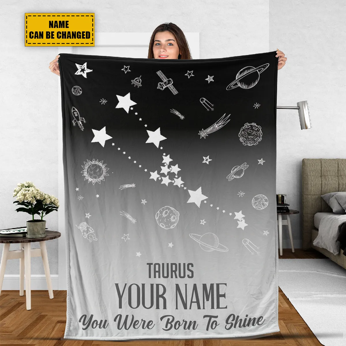 Teesdily | Taurus Customized Fleece Blanket Constellation Blanket You Were Born To Shine Fleece Personalized Name Zodiac Blankets Astrology Gifts