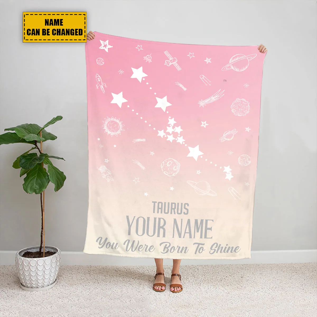 Teesdily | Taurus Customized Fleece Blanket Constellation Blanket You Were Born To Shine Fleece Personalized Name Zodiac Blankets Astrology Gifts