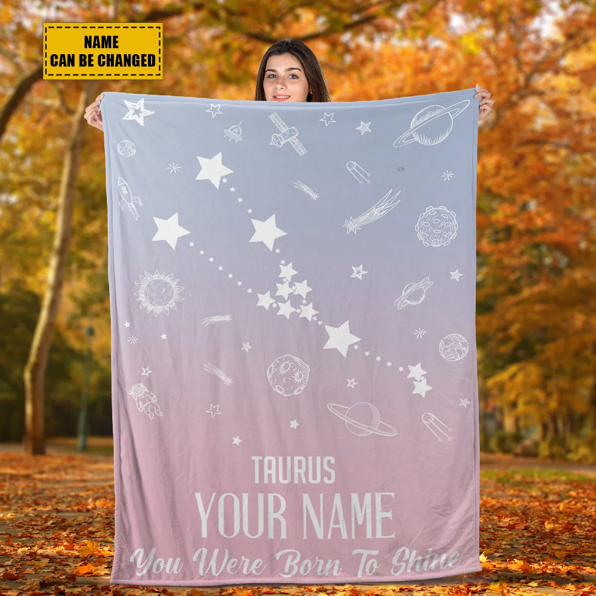 Teesdily | Taurus Customized Fleece Blanket Constellation Blanket You Were Born To Shine Fleece Personalized Name Zodiac Blankets Astrology Gifts