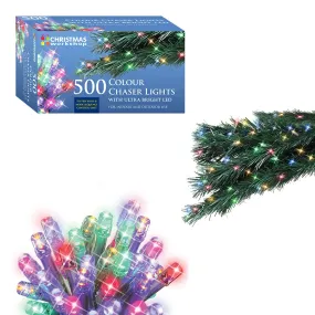 The Christmas Workshop 77000 500 Multi-Coloured LED Chaser Christmas Lights / Indoor or Outdoor Fairy Lights / 34.9 Metres / 8 Light Modes / Great For Christmas, Weddings & Gardens