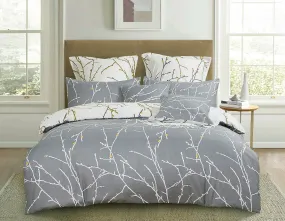 Tree Reversible Queen Size Grey Duvet Doona Quilt Cover Set