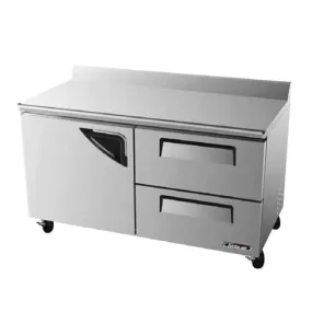 Turbo Air (TWR-60SD-D2-N) 61" Wide Super Deluxe Worktop Refrigerator featuring Two Drawers and One Solid Door