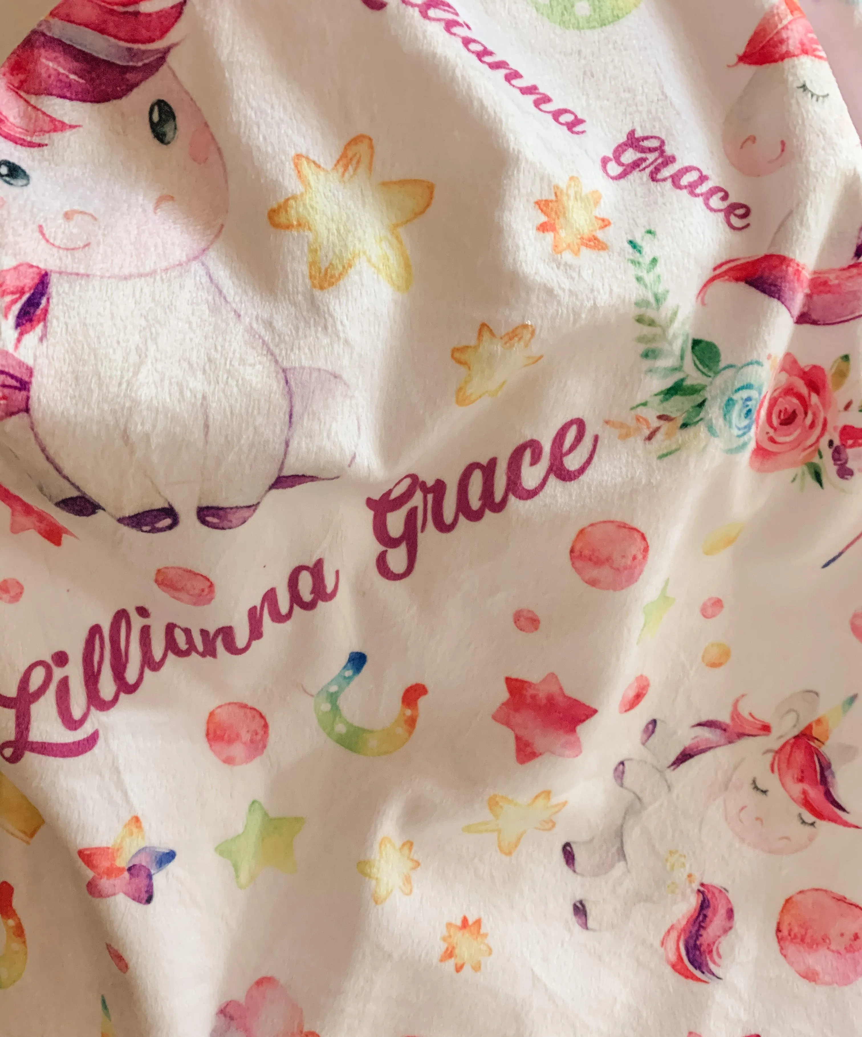 Unicorn Print Personalized Minky Blanket (Sherpa)