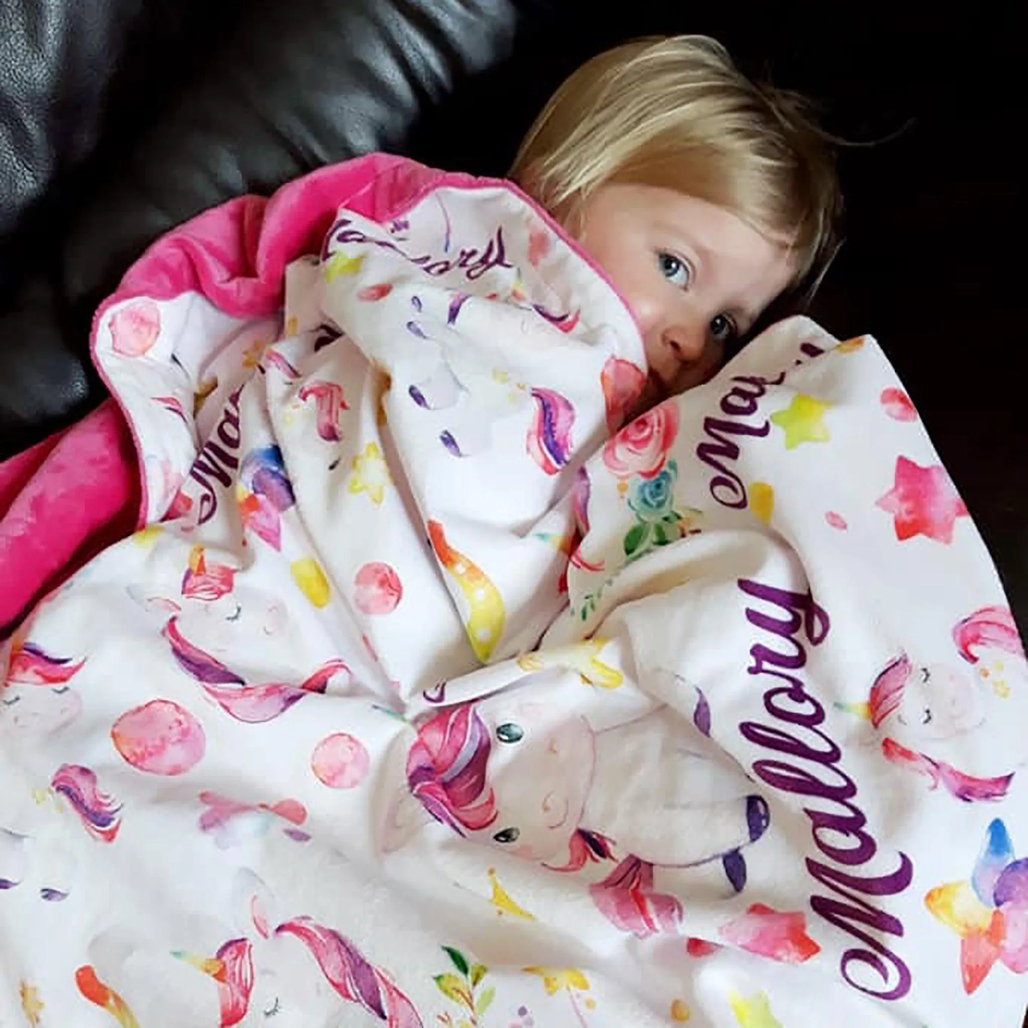 Unicorn Print Personalized Minky Blanket (Sherpa)