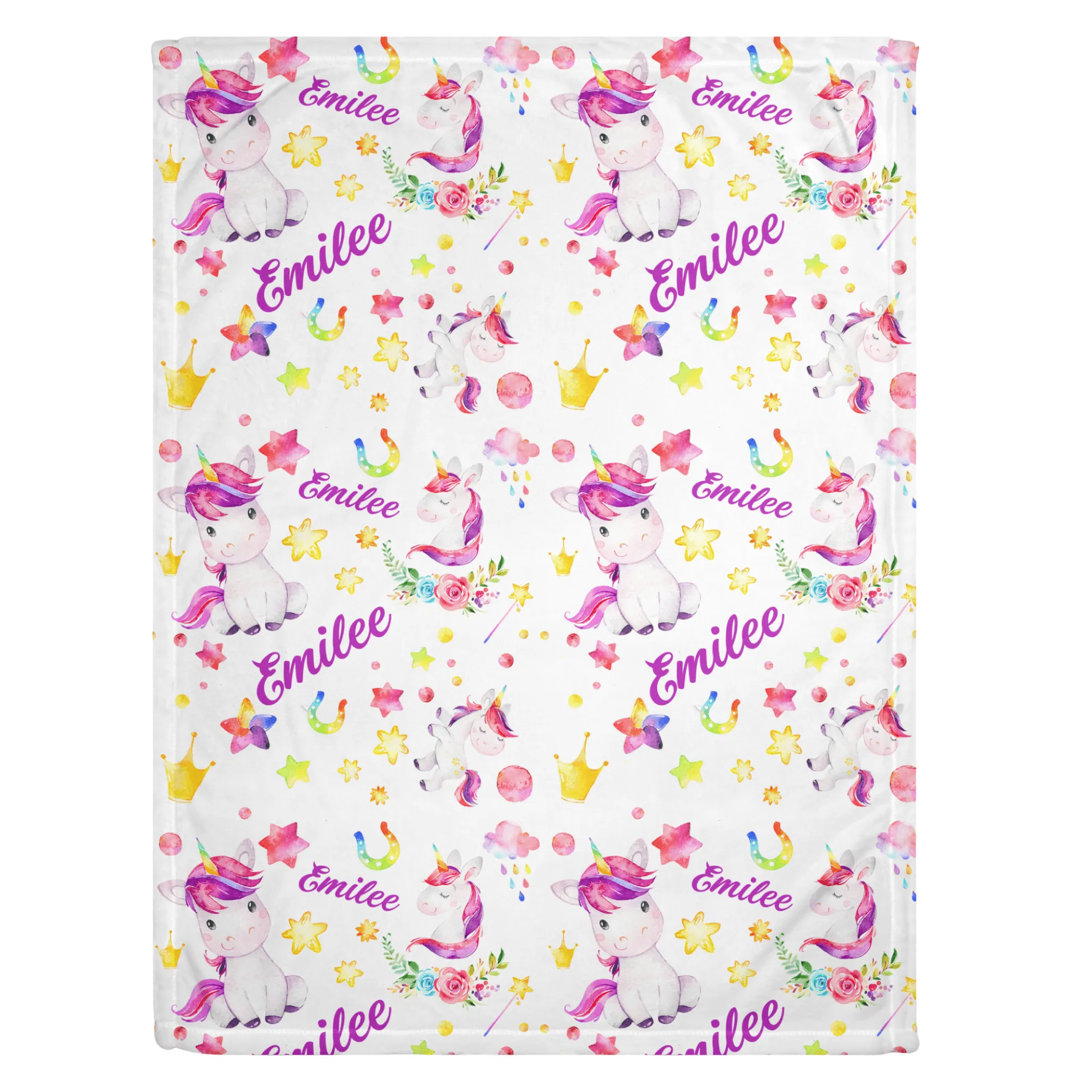 Unicorn Print Personalized Minky Blanket (Sherpa)