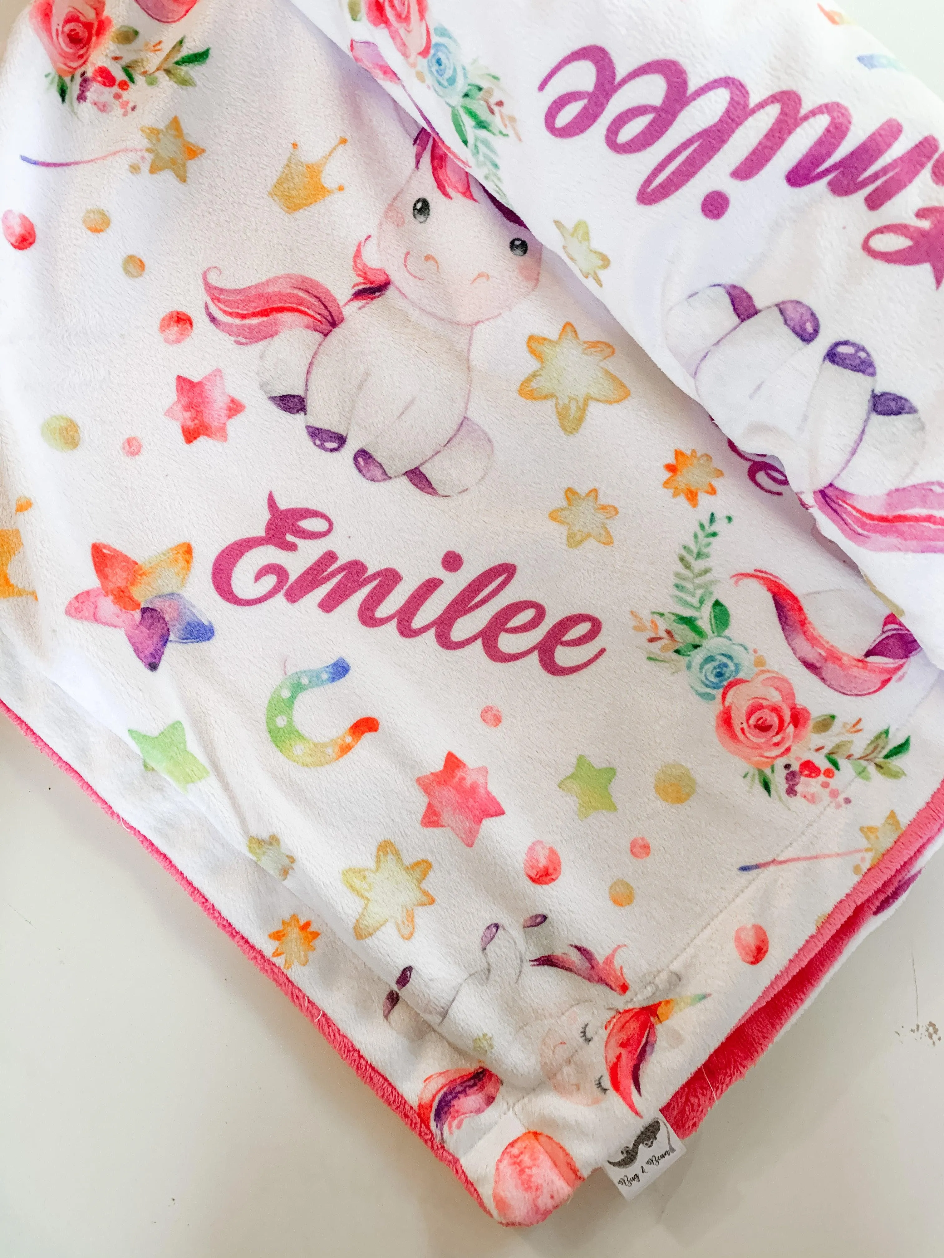 Unicorn Print Personalized Minky Blanket (Sherpa)