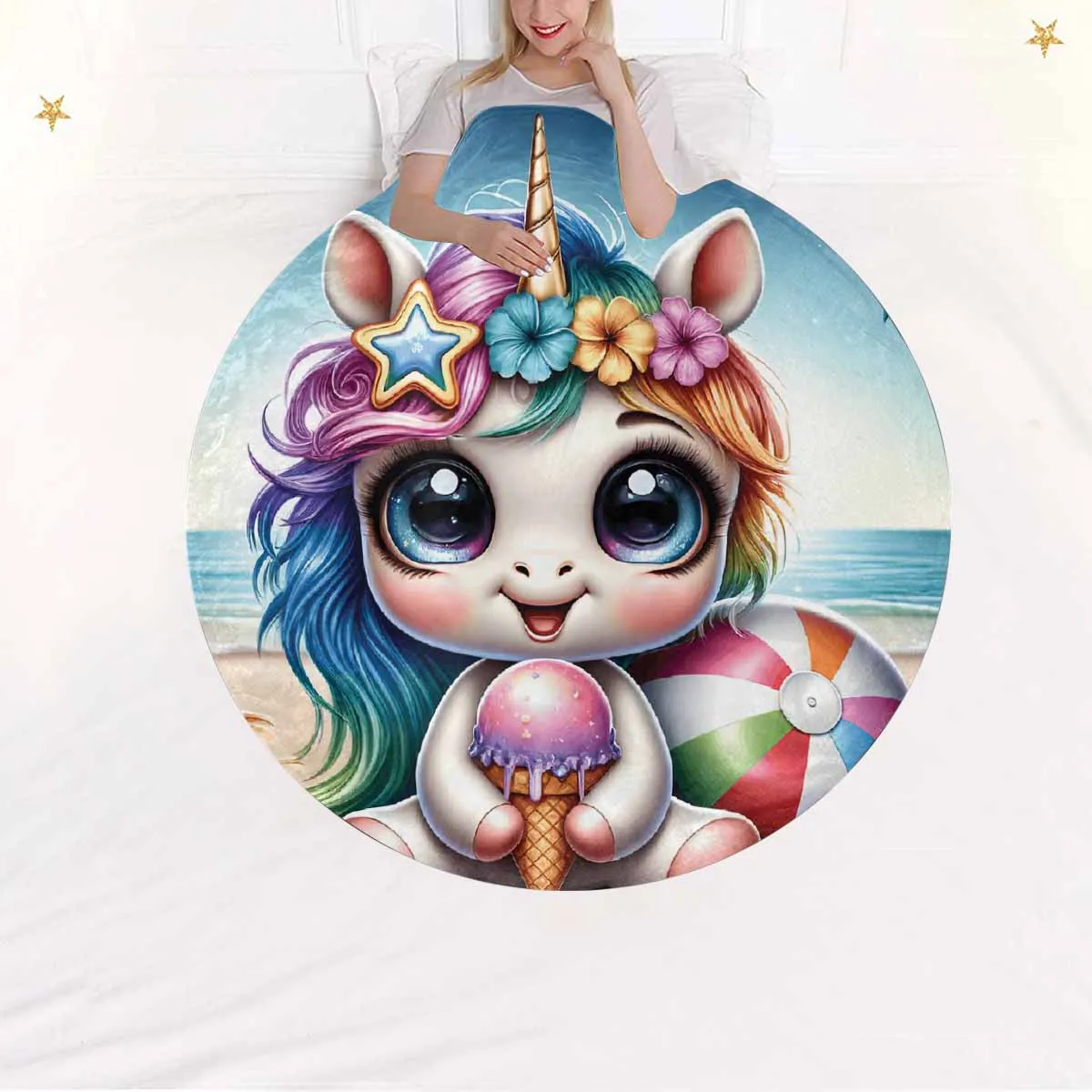 Unicorn_Awd35122  Circular Micro Fleece Blanket 47"