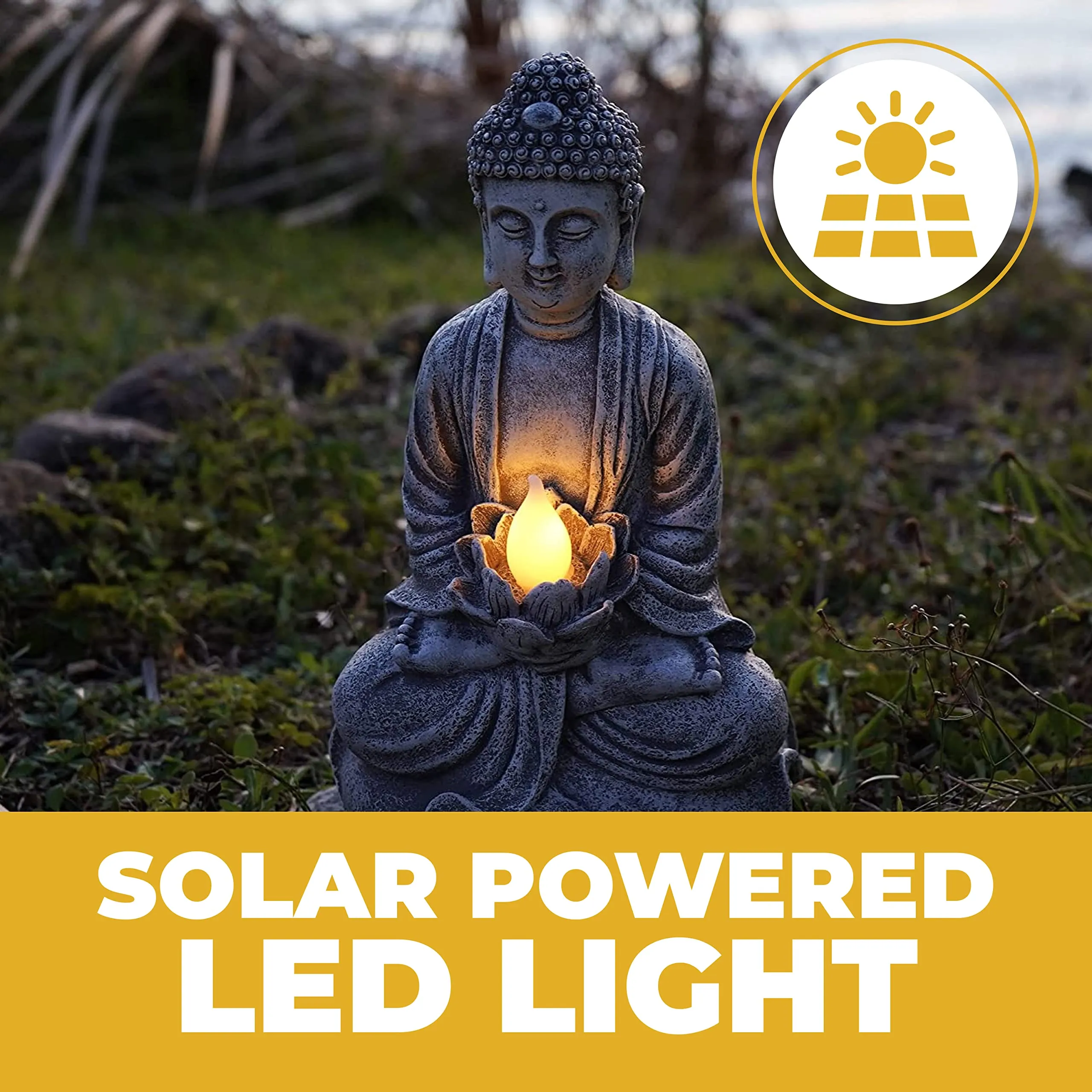 VP Home Glowing Serenity Meditative Buddha Solar Powered LED Outdoor Decor Garden