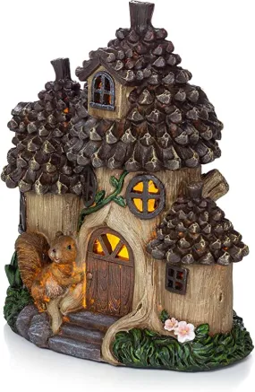 VP Home Pinecone Squirrel Cottage Solar Powered LED Outdoor Decor Garden