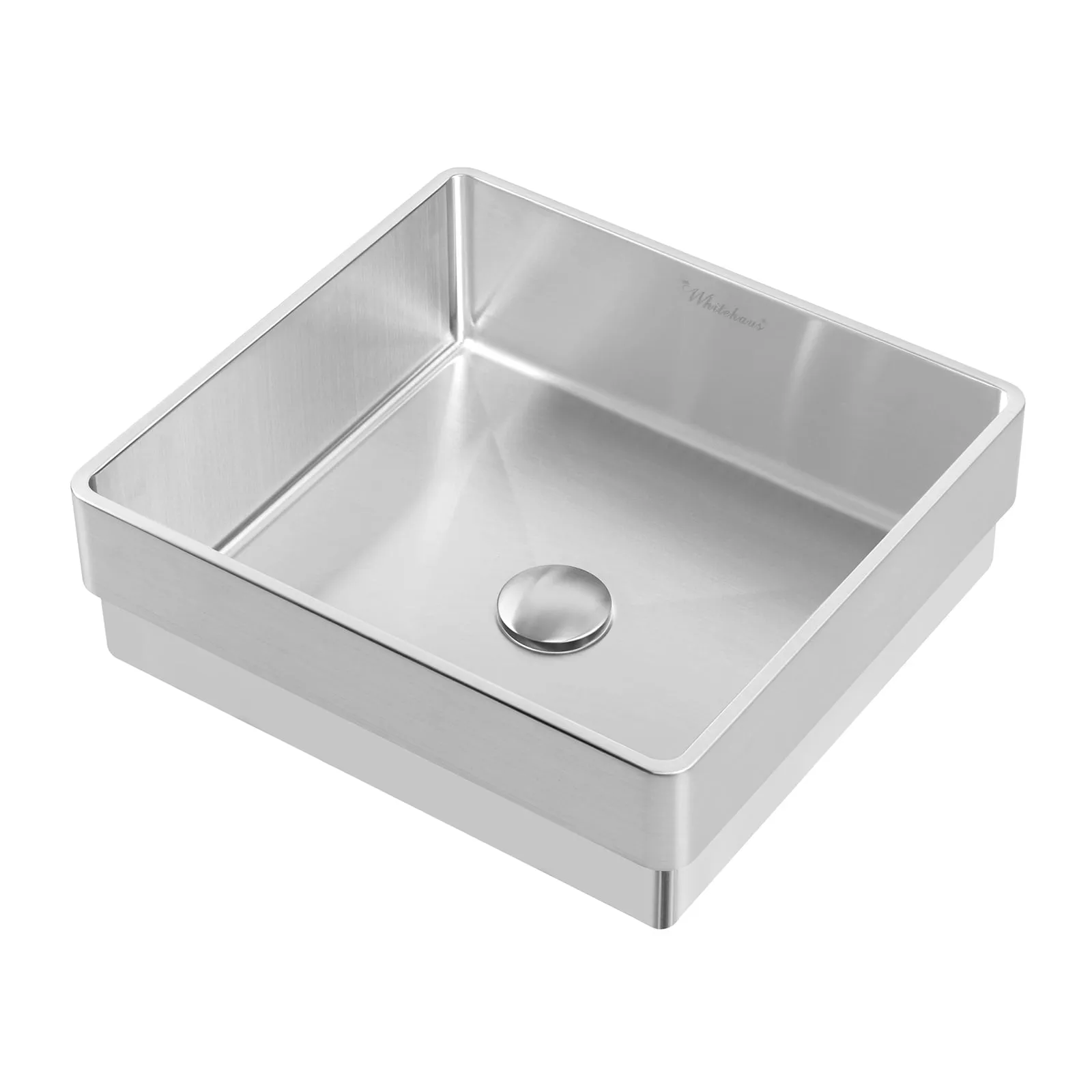 Whitehaus WHNPL1577-BSS Noah Plus Squared Semi-Recessed Sink Set with Center Drain